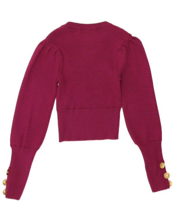 ZARA Dame Crop Crew Neck Jumper Sweater UK 10 Small Burgundy Polyester