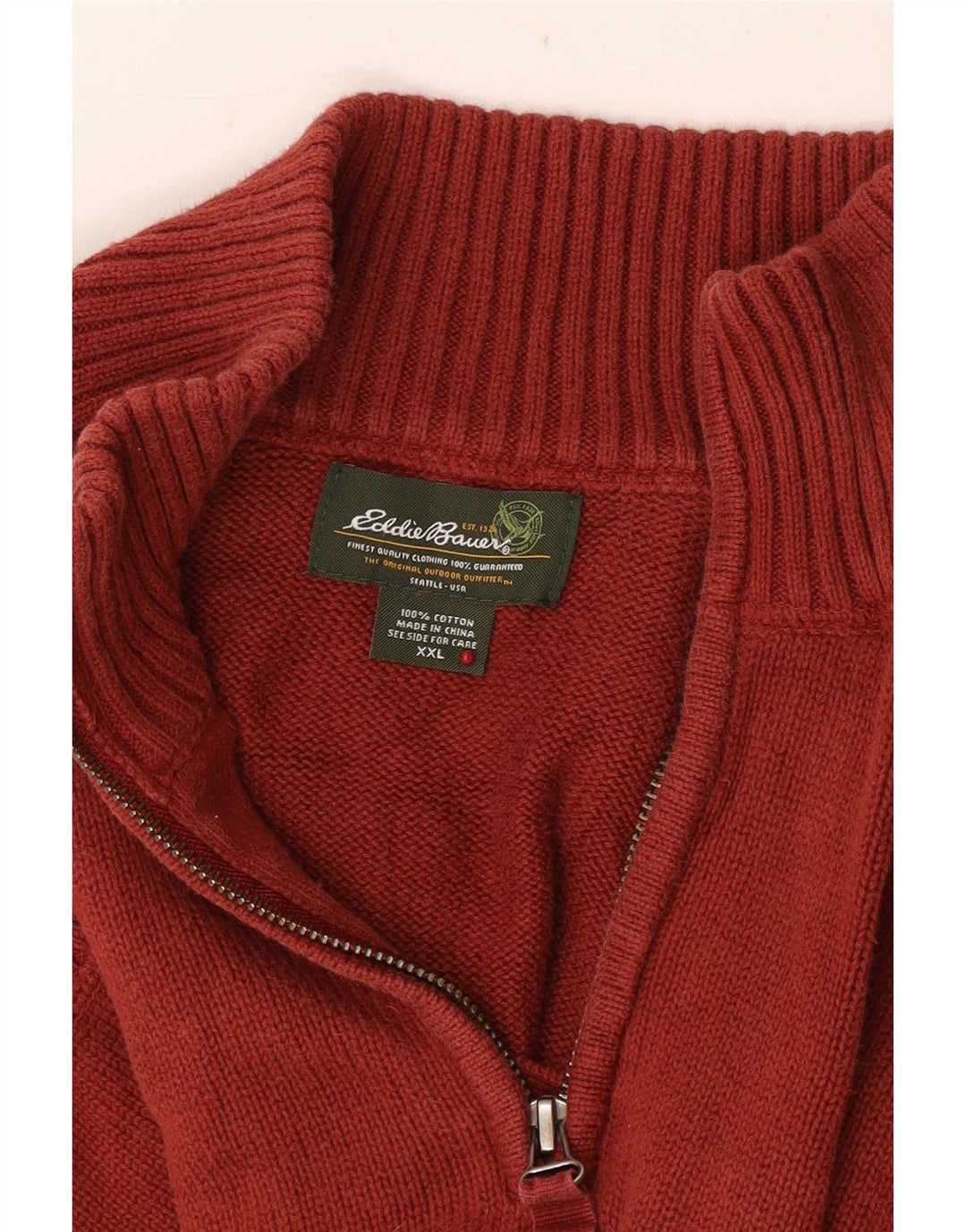 Eddie Bauer Herre lynlås-hals sweater 2XL rødbrun bomuld
