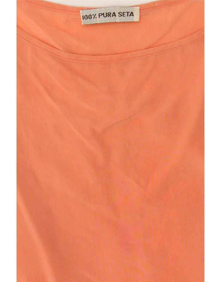 Vintage Dame ærmeløs bluse Top UK 16 Large Orange Silk