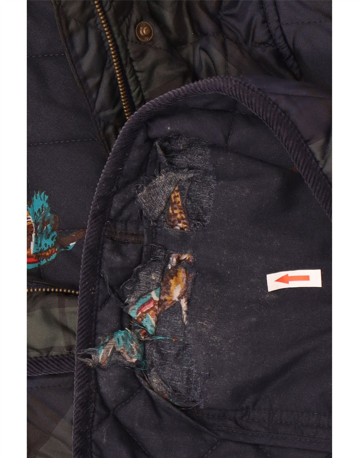 Joules Quiltet jakke til kvinder UK 18 XL marineblå ternet polyester