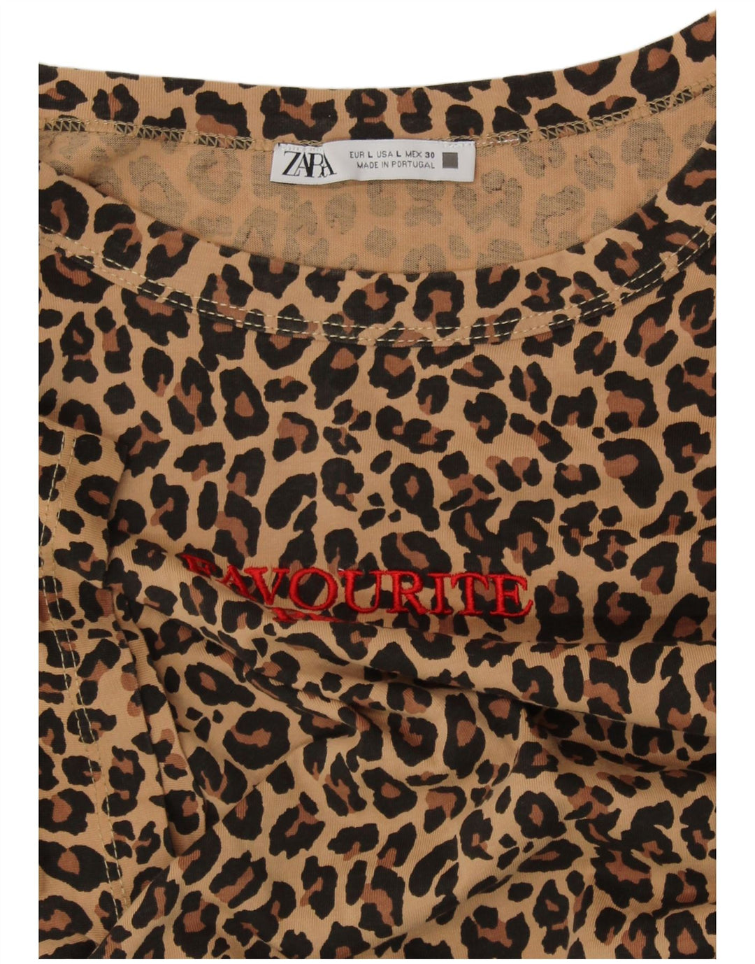 ZARA Dame Crop Grafisk T-Shirt Top UK 16 Stort Beige Animal Print