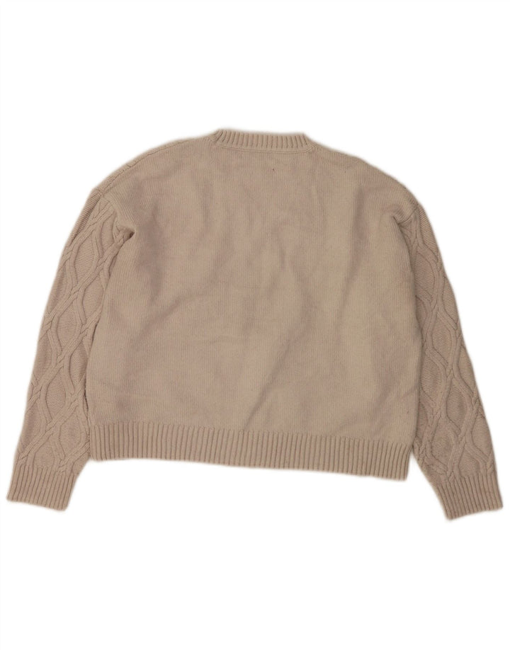 Marks & Spencer Dame Crop Crew Neck Jumper Sweater UK 14 Medium Beige
