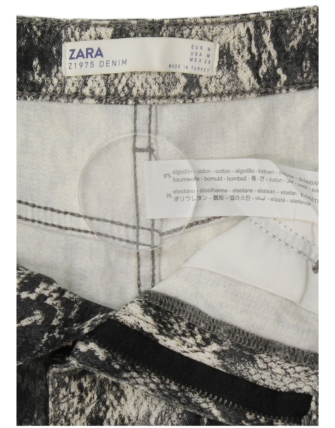 ZARA Mini-nederdel til kvinder Medium W30 Grå Animal Print Bomuld