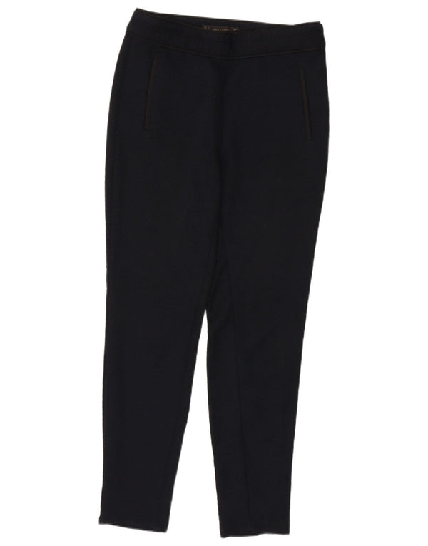 Zara Dame Slim Chino Bukser Medium W28 L28 Navy Blue Geometric