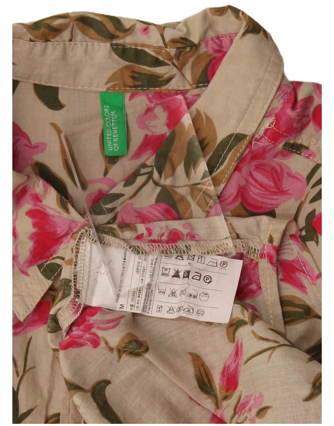 Benetton Dameskjorte UK 14 Medium Beige Blomsterbomuld
