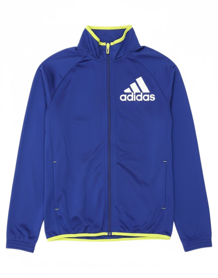 ADIDAS Boys Graphic Tracksuit Top Jacket 13-14 Years Blue Polyester