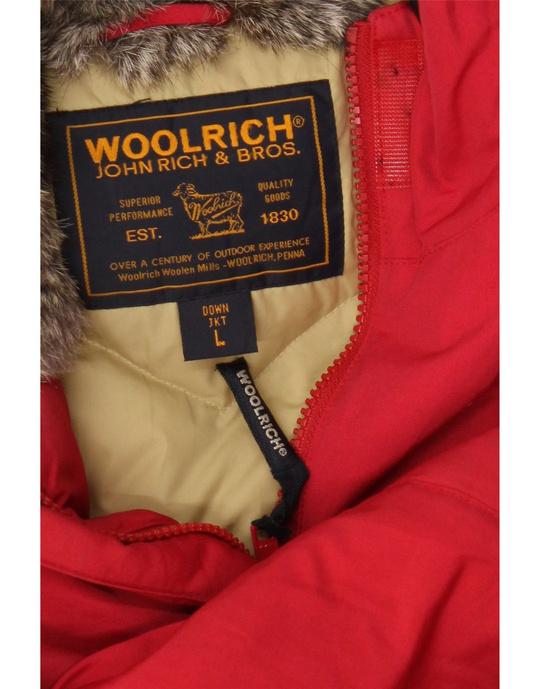 Woolrich hættejakke til kvinder UK 16 Stor rød bomuld