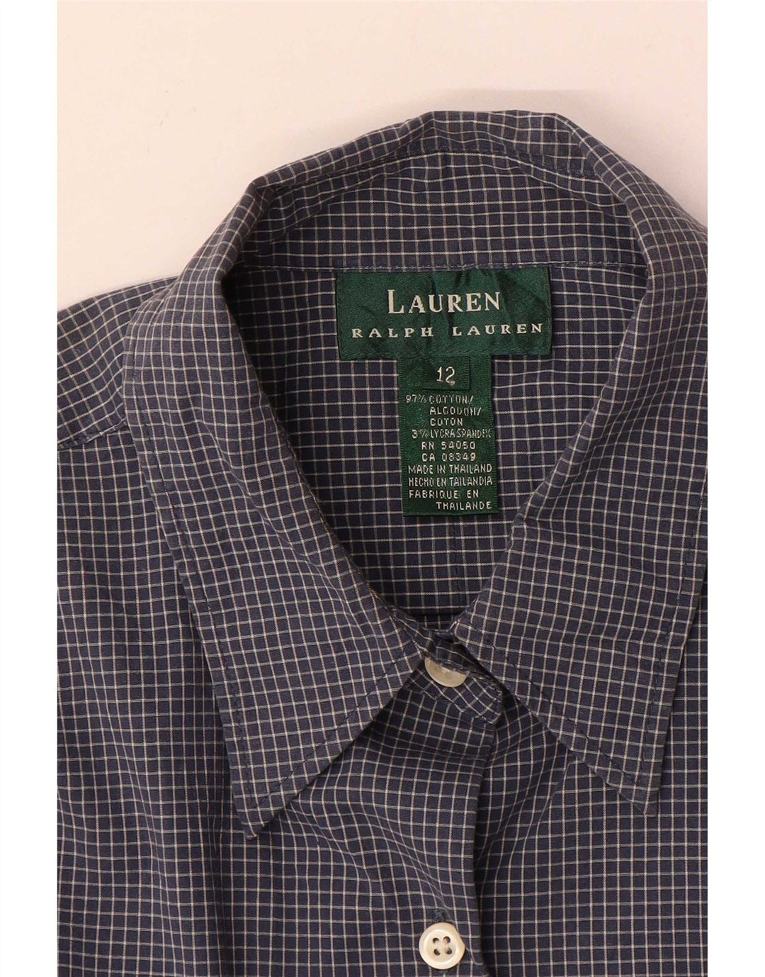 Ralph Lauren Dameskjorte US 12 Stor marineblå ternet bomuld