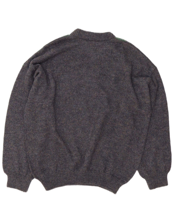 Vintage herre rund hals sweater XL marineblå Argyle/Diamond