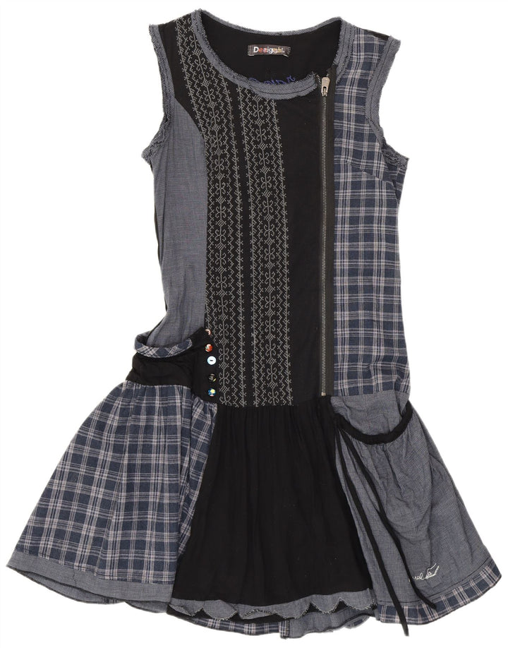 Desigual Dame Drop Waist Dress EU 38 Medium Navy Blue Patchwork