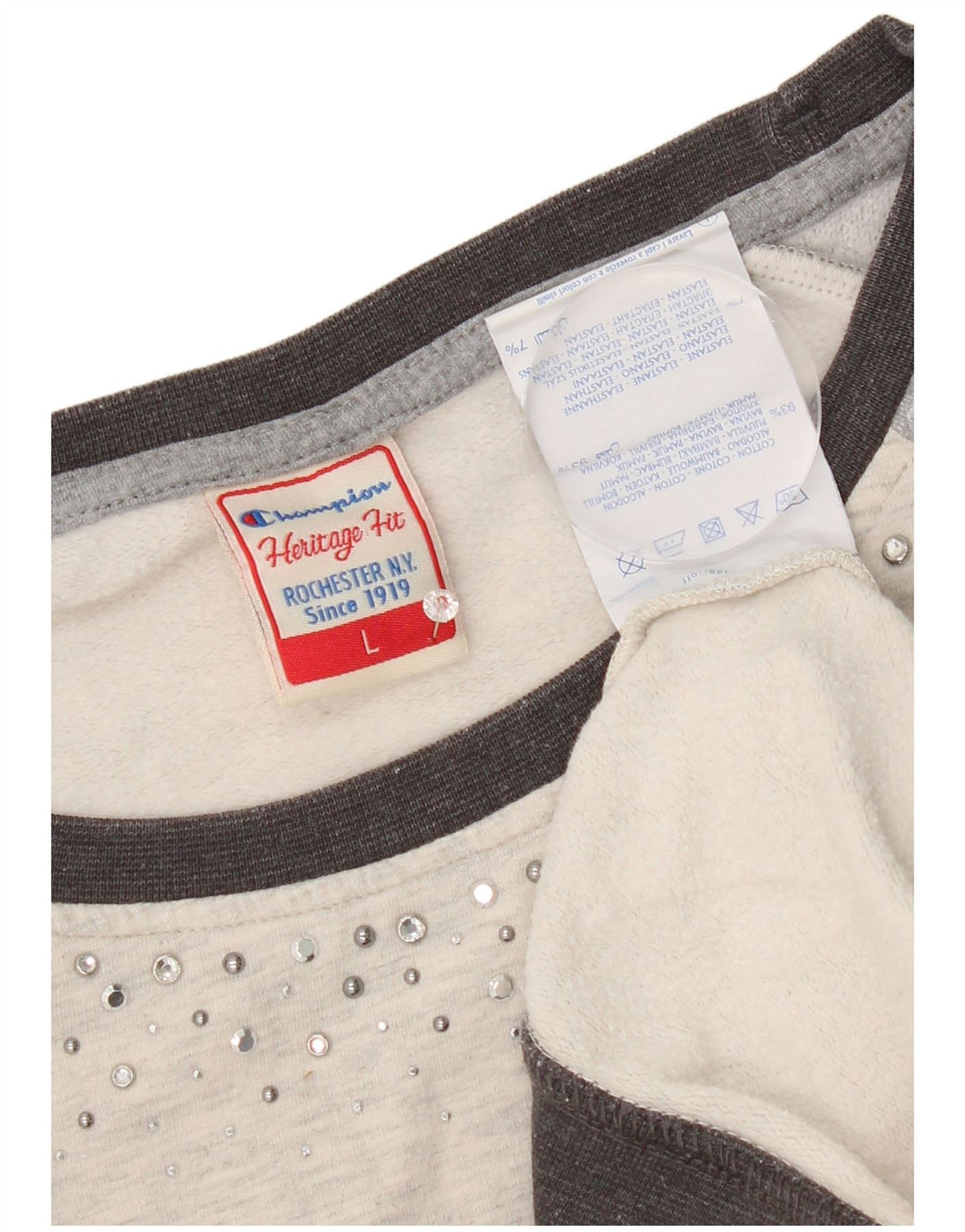 Champion Dame Sweatshirt Jumper UK 16 Stor Grå Colourblock Bomuld