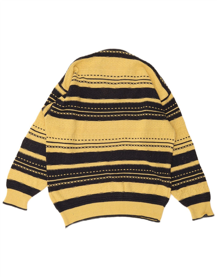 Vintage herre V-hals sweater stor gul stribet