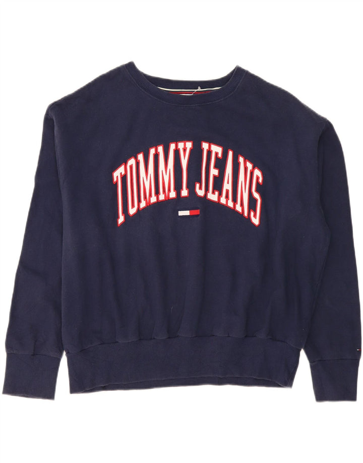 TOMMY HILFIGER Womens Oversized Sweatshirt Jumper UK 16 Large Navy Blue