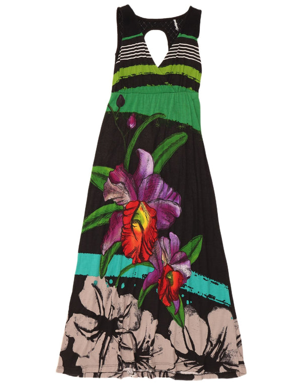 Desigual Kvinders grafisk ærmeløs Maxikjole UK 8 Small Black Floral