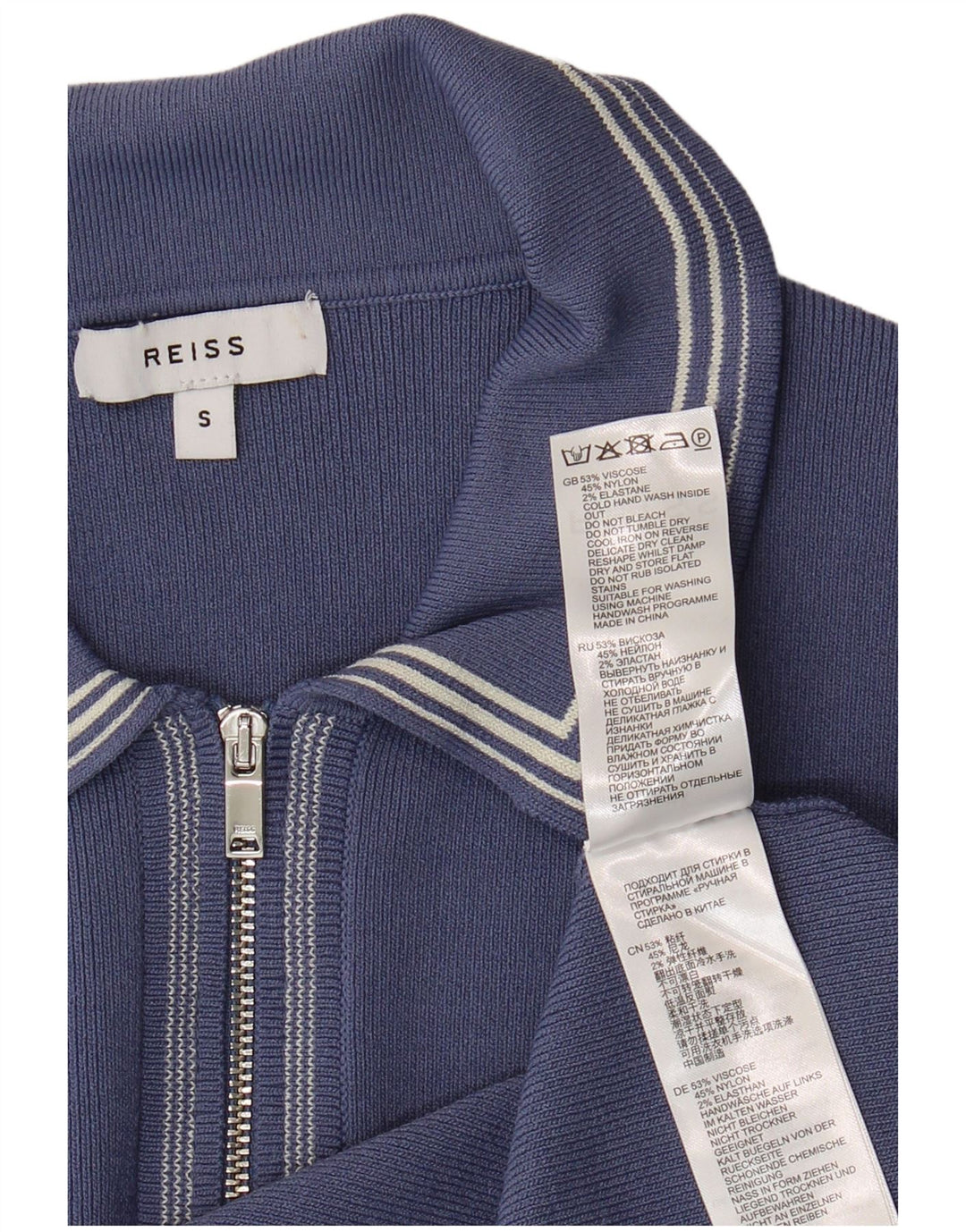 Reiss Poloshirt med lynlås til mænd, lille blå viskose