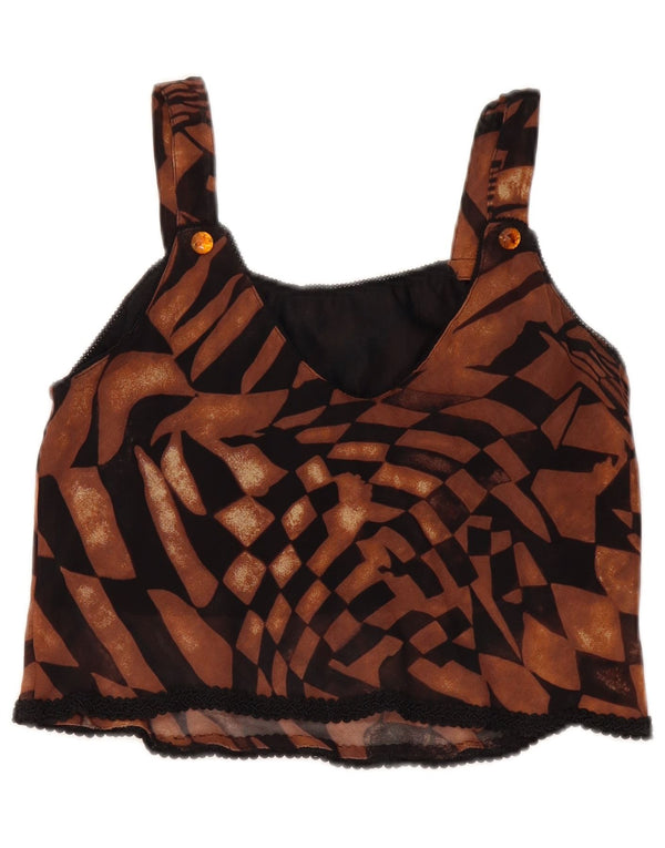 Vintage Dame Crop Cami Top UK 12 Medium Brown Geometric