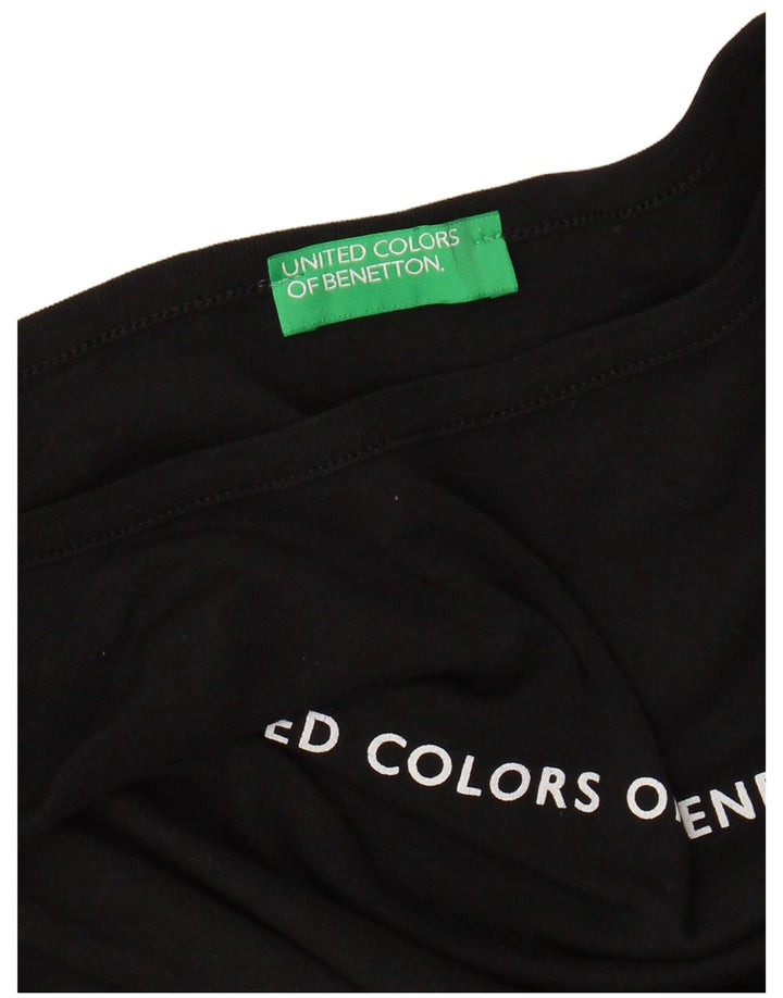 BENETTON Dame Grafisk Top 3/4 ærme UK 8 Lille Sort