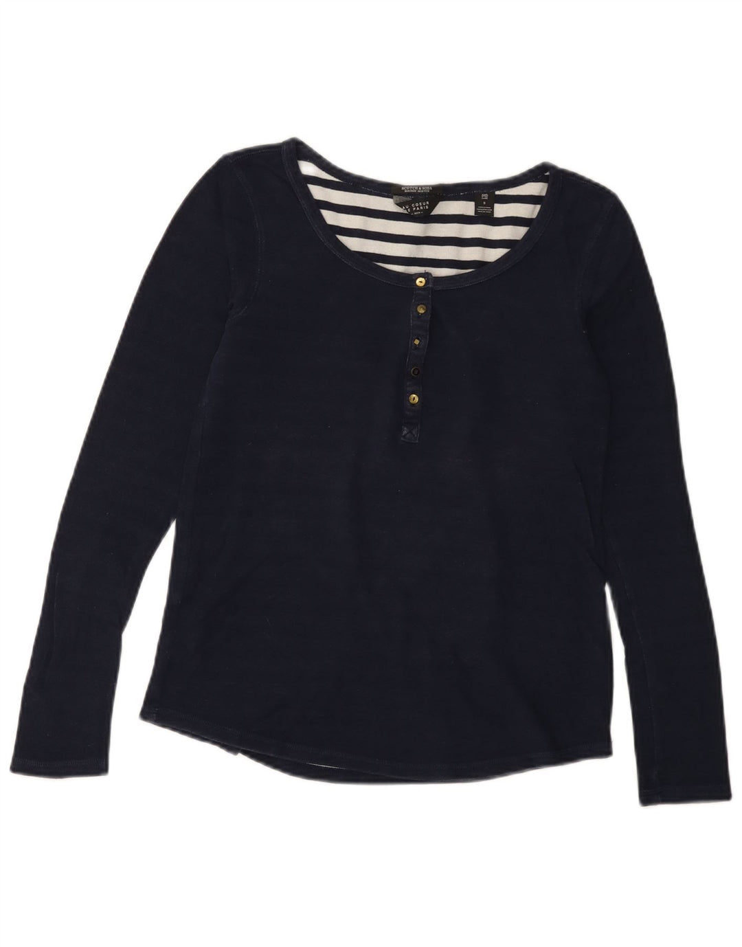 SCOTCH & SODA Dame Top Langærmet UK 10 Small Navy Blue Cotton