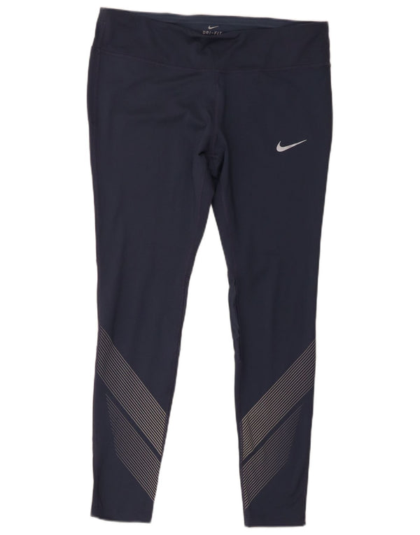 Nike Dame Dri Fit Leggings UK 18 XL Navy Blue Pinstripe Polyester