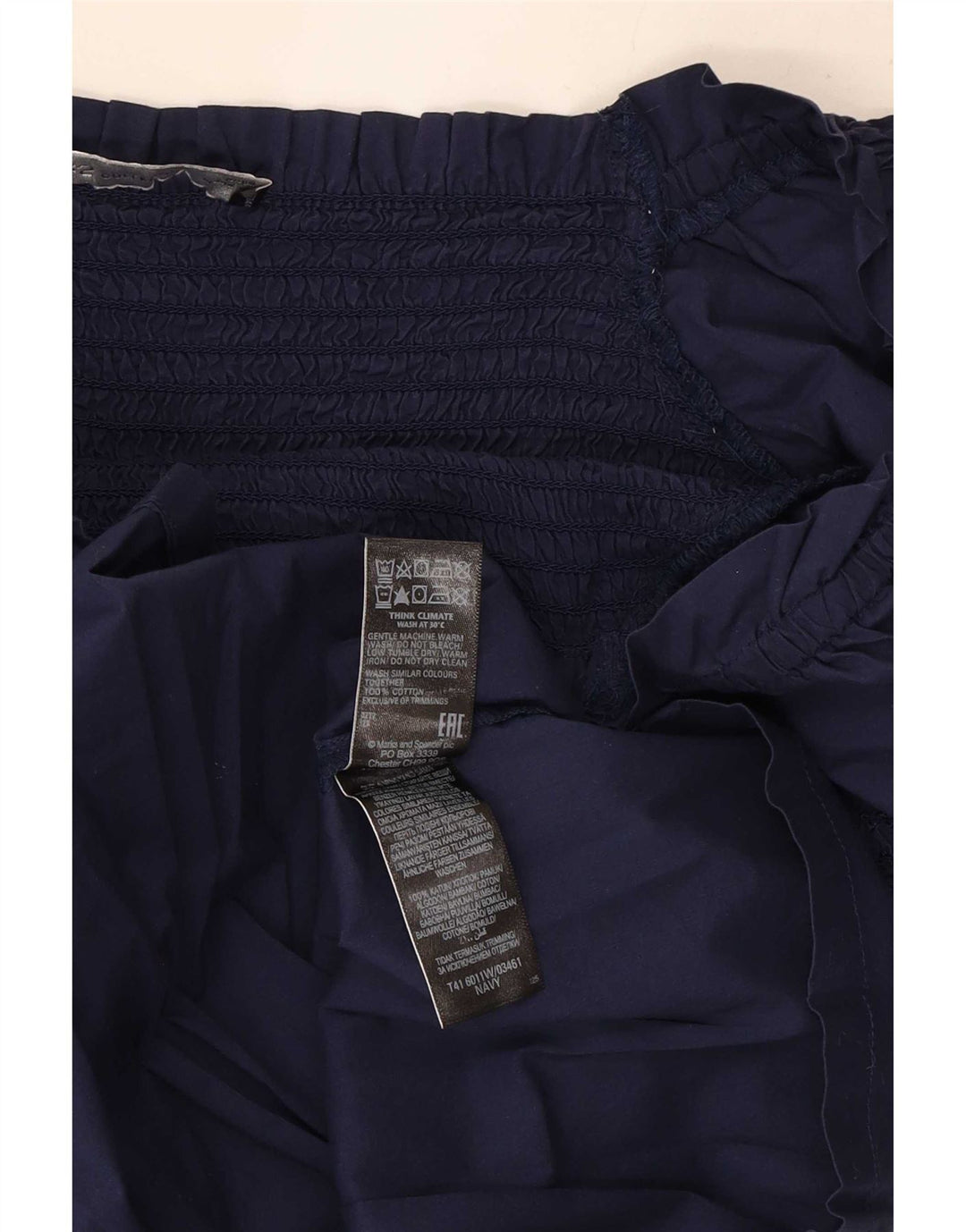 Marks & Spencer Dame Crop 3/4-ærmet bluse Top UK 8 Small Navy Blue