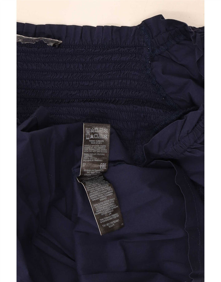 Marks & Spencer Dame Crop 3/4-ærmet bluse Top UK 8 Small Navy Blue