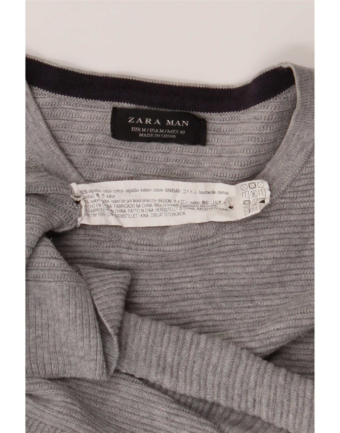Zara Herre sweater med rund hals, mellemgrå bomuld