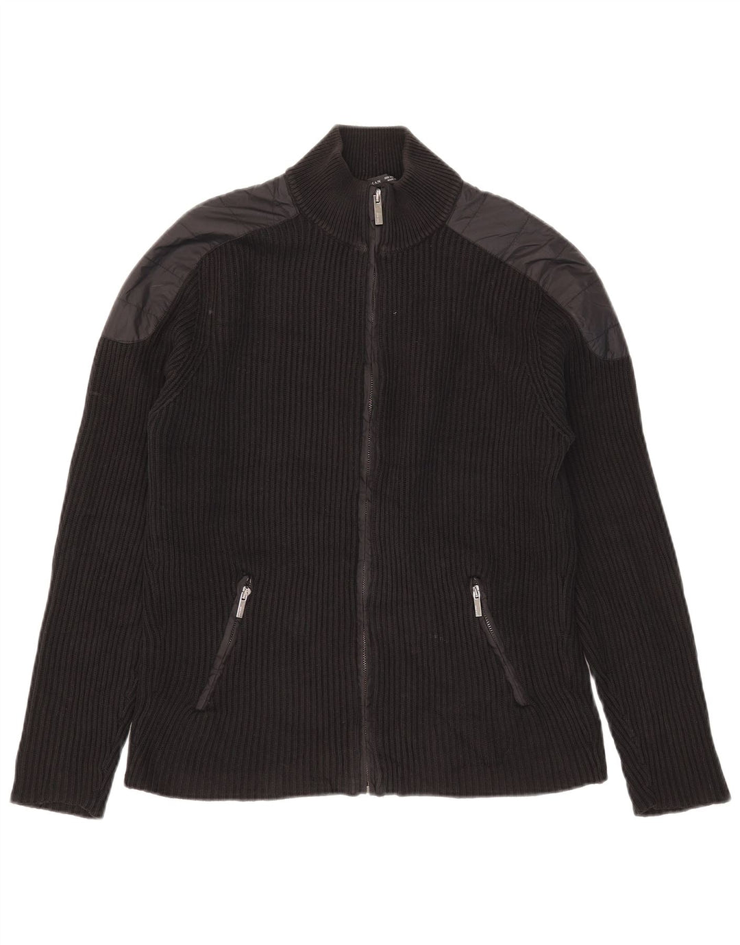 Zara Herre Cardigan Sweater Medium Sort Colourblock Bomuld