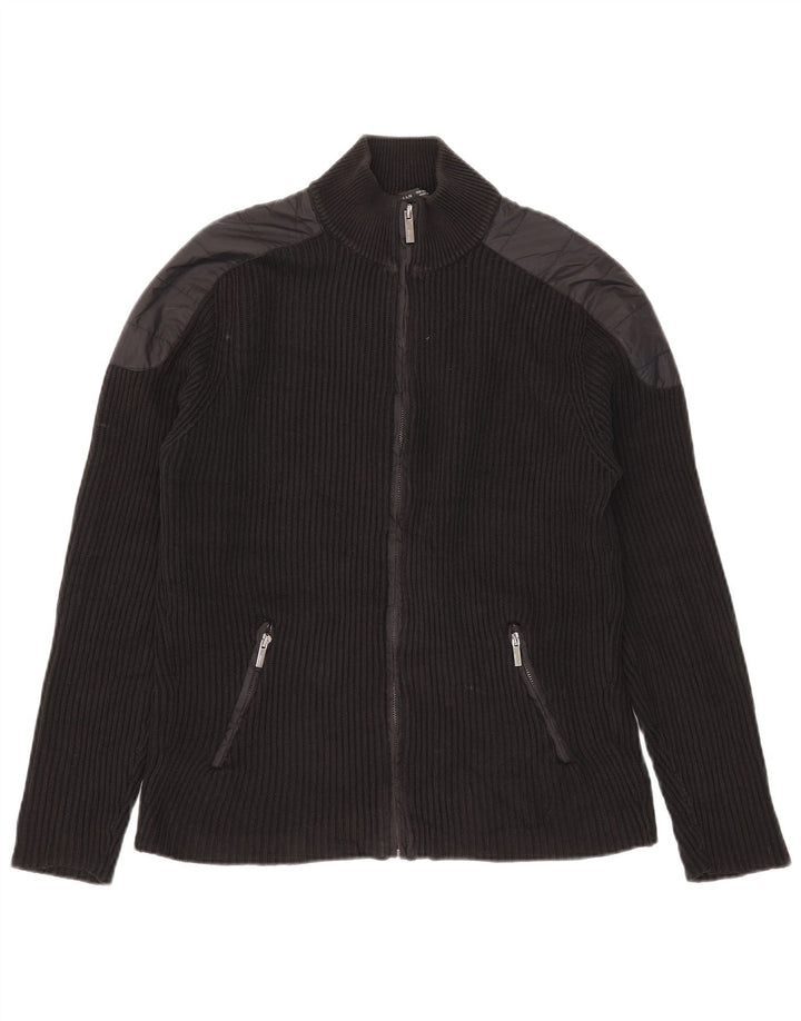 Zara Herre Cardigan Sweater Medium Sort Colourblock Bomuld