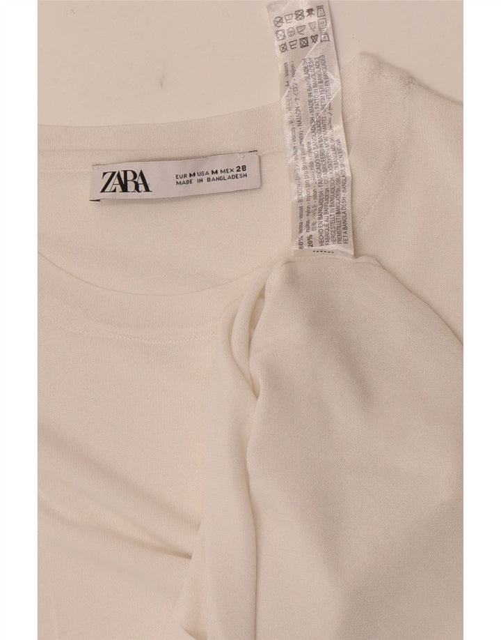 Zara Dame Se Through Top Langærmet UK 12 Medium White Viscose