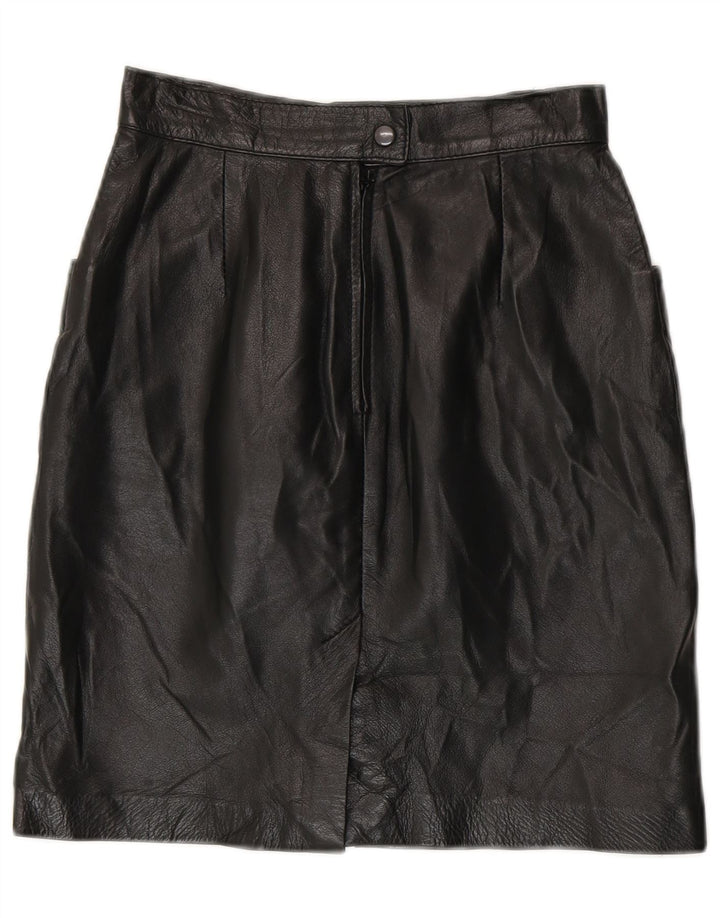 Vintage kvinders højtaljede lædernederdel IT 42 Medium W24 Sort