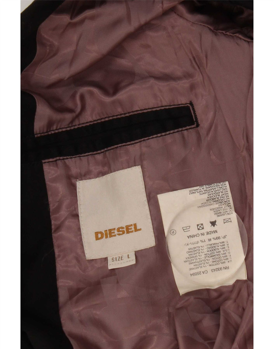 Diesel Herre 2 Button Blazer Jacket UK 40 Large Black Bomuld