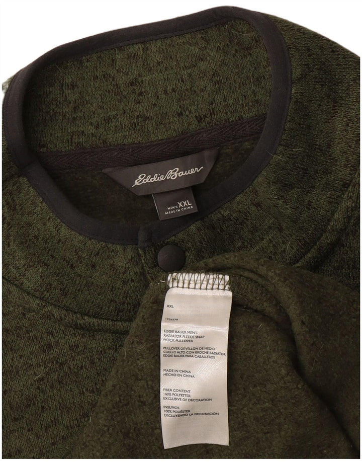Eddie Bauer Herre Button Neck Sweatshirt Jumper 2XL Grøn Flecked Polyester