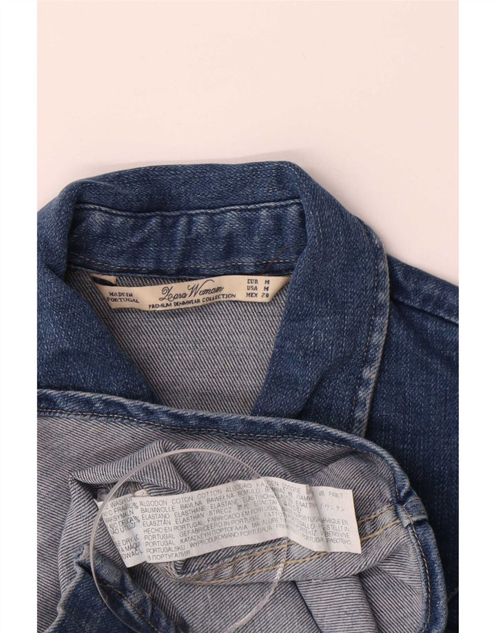Zara Dame Denim Shirt UK 12 Medium Blue Cotton