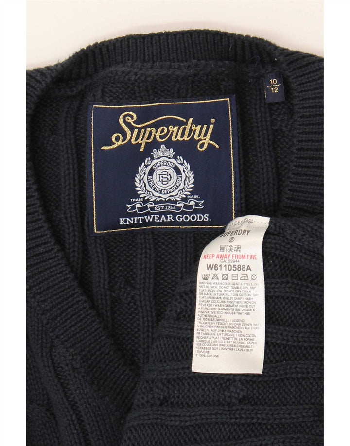 Superdry Dame Oversized V-hals sweater UK 10 Small Navy Blue