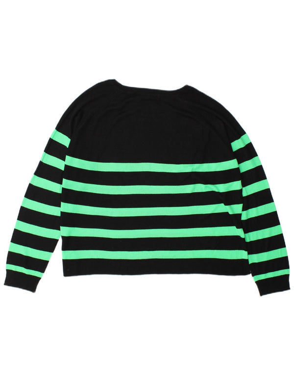 Zara Dame Boat Neck Jumper Sweater UK 14 Medium Sort Stribet Viscose