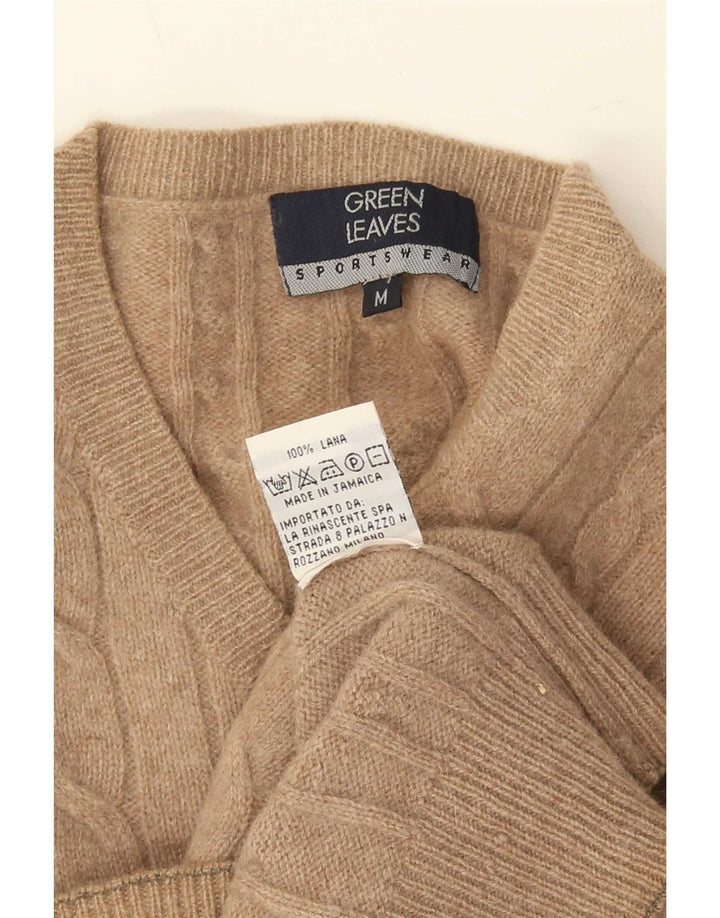 Grønne blade Herre V-hals sweater Medium Beige Uld