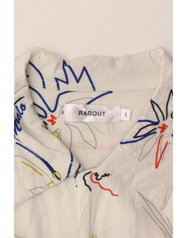RAGOUT Mens Short Sleeve Shirt Large White Floral Vintage Ragout and Second-Hand Ragout from Messina Hembry 