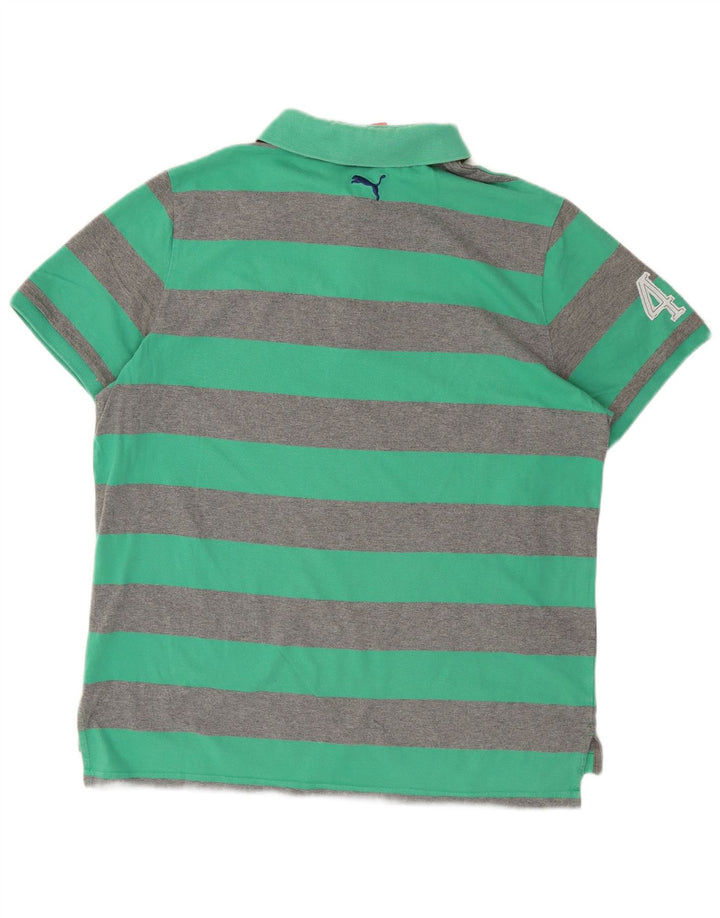 PUMA Mens Polo Shirt 2XL Green Striped