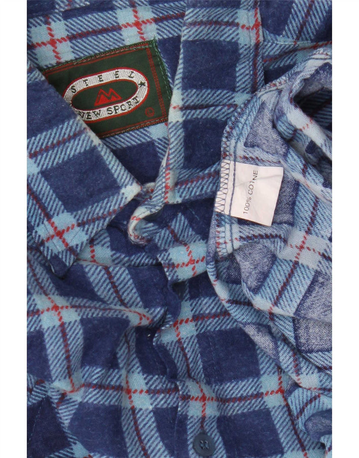 Vintage flannelskjorte til mænd, stor blå ternet bomuld