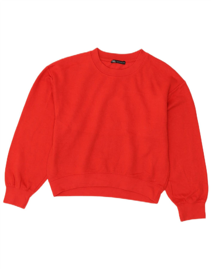 Zara Womens Crop Sweatshirt Jumper UK 14 Medium Rød Polyester