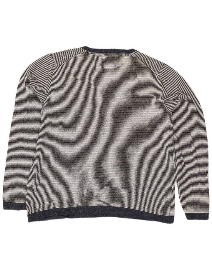 MARKS & SPENCER Herre sweater med rund hals, stor marineblå nålestribe