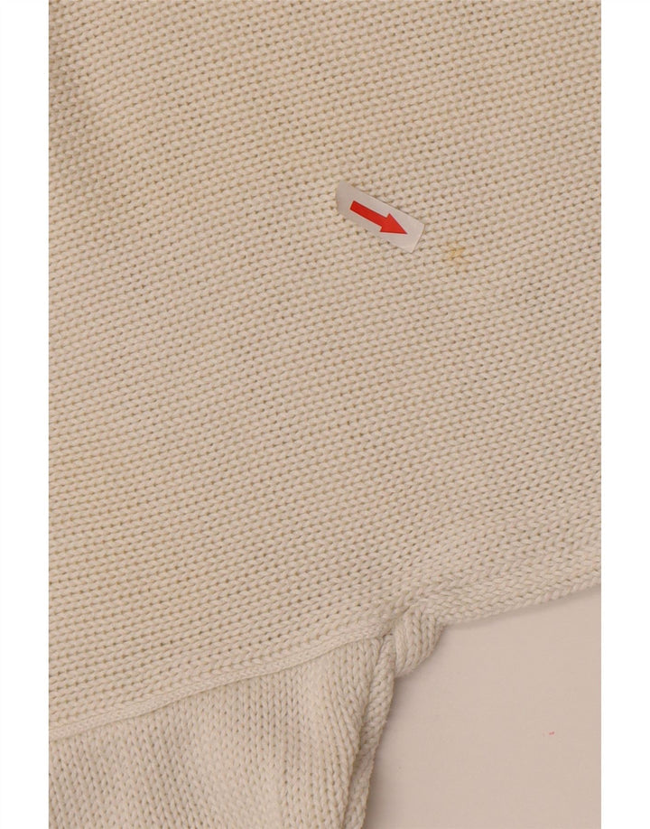 Vintage Dame grafisk V-hals sweater UK 14 Medium White