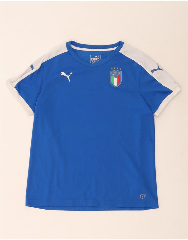 Puma Womens Italia Grafisk T-Shirt Top UK 14 Large Blue Colourblock