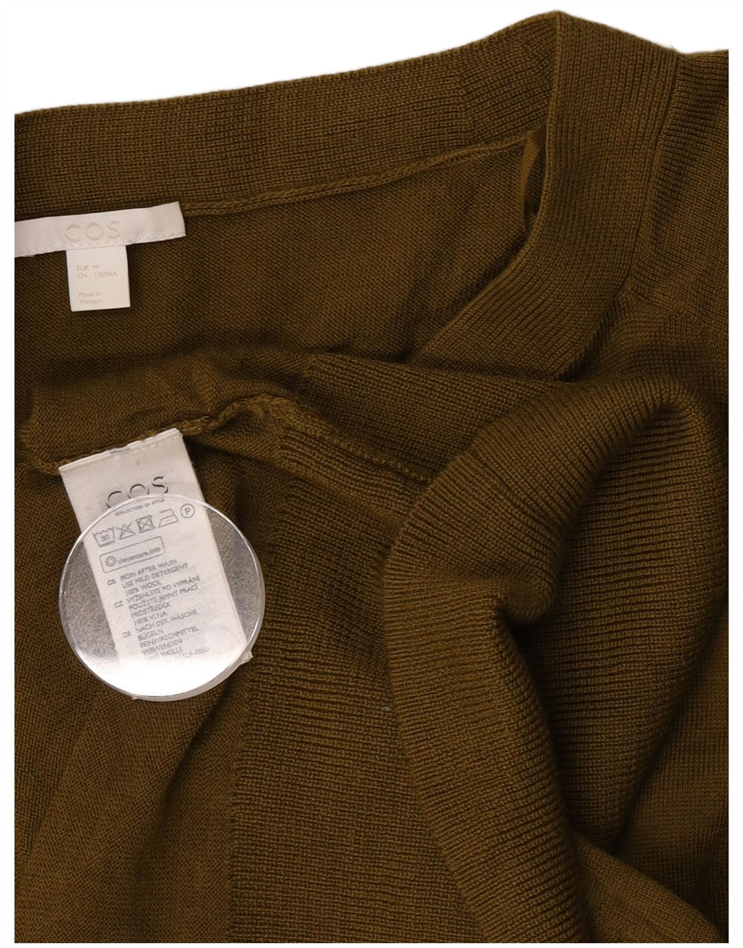 Cos Dame Oversized Cardigan Sweater UK 14 Medium Green Wool