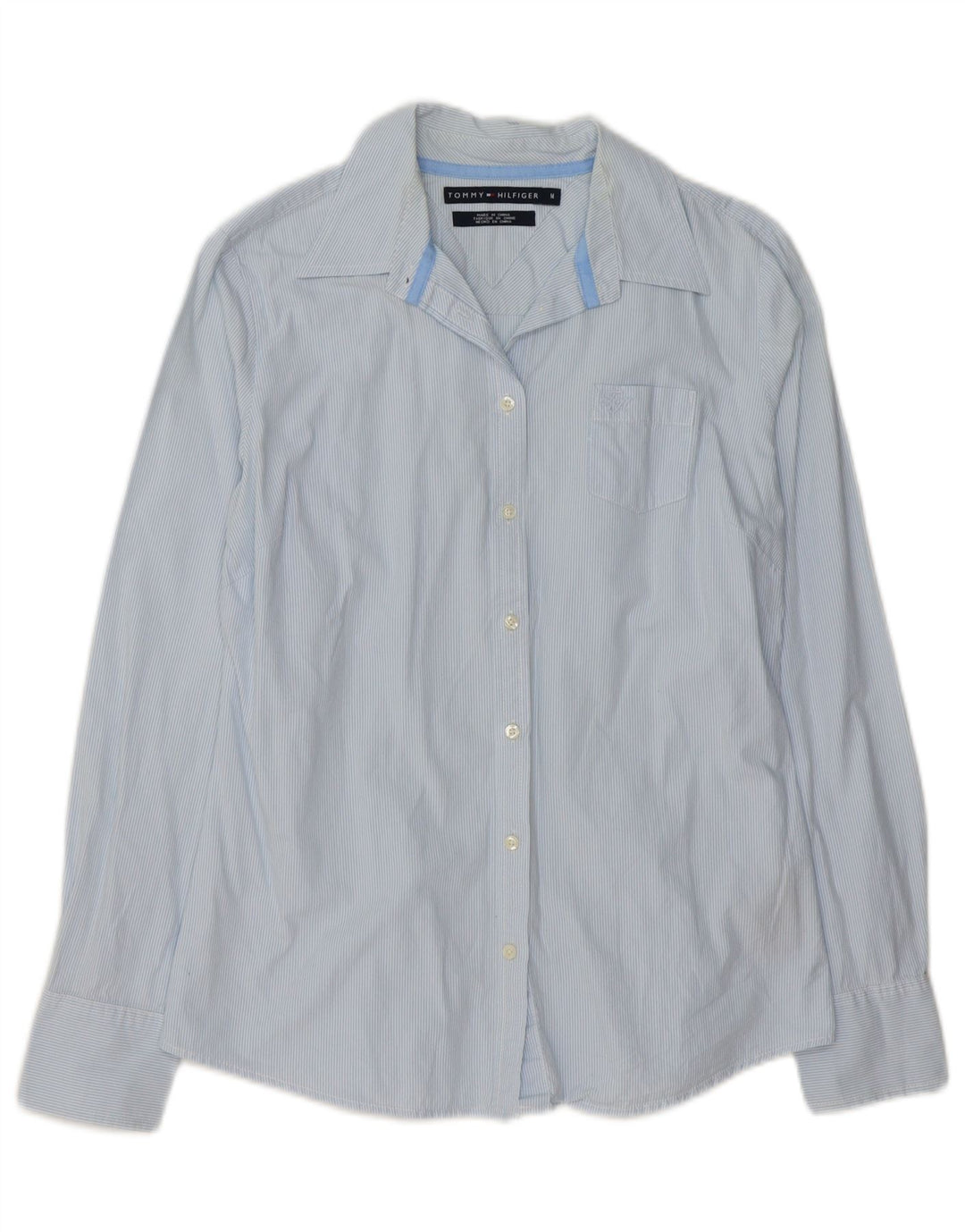 TOMMY HILFIGER Womens Shirt UK 14 Medium Blue Pinstripe Cotton