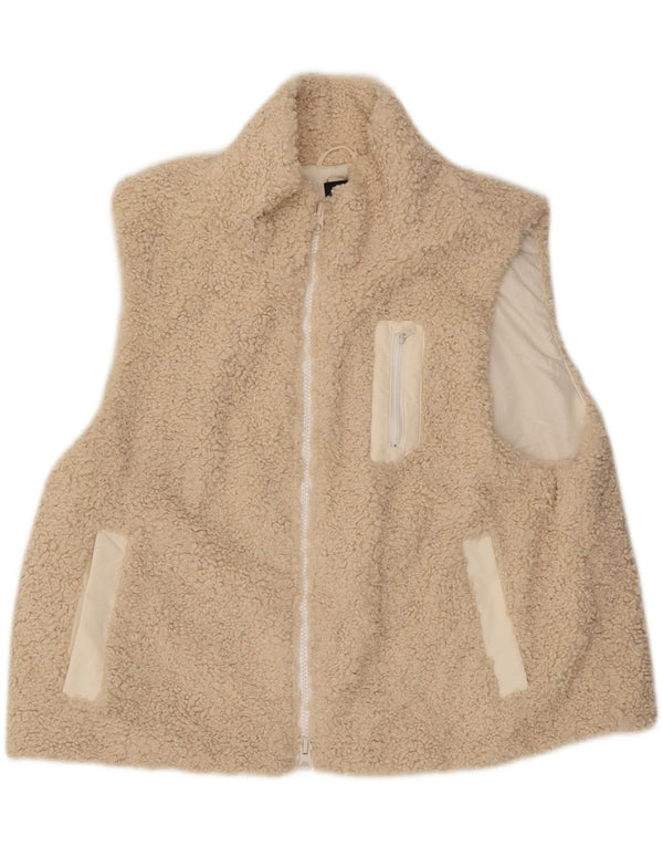 Zara Dame Oversized Fleece Gilet UK 10 Small Beige Polyester