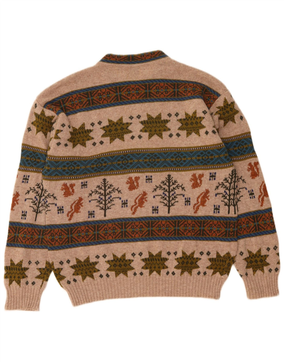 Benetton Herre trøjetrøje med rund hals Medium Beige Fair Isle Wool