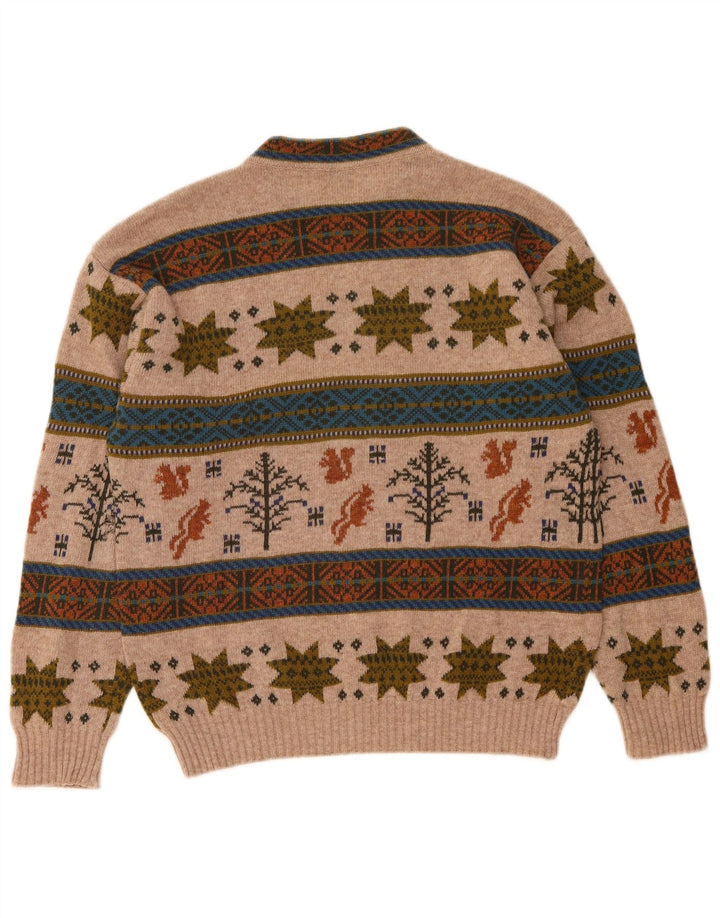 Benetton Herre trøjetrøje med rund hals Medium Beige Fair Isle Wool