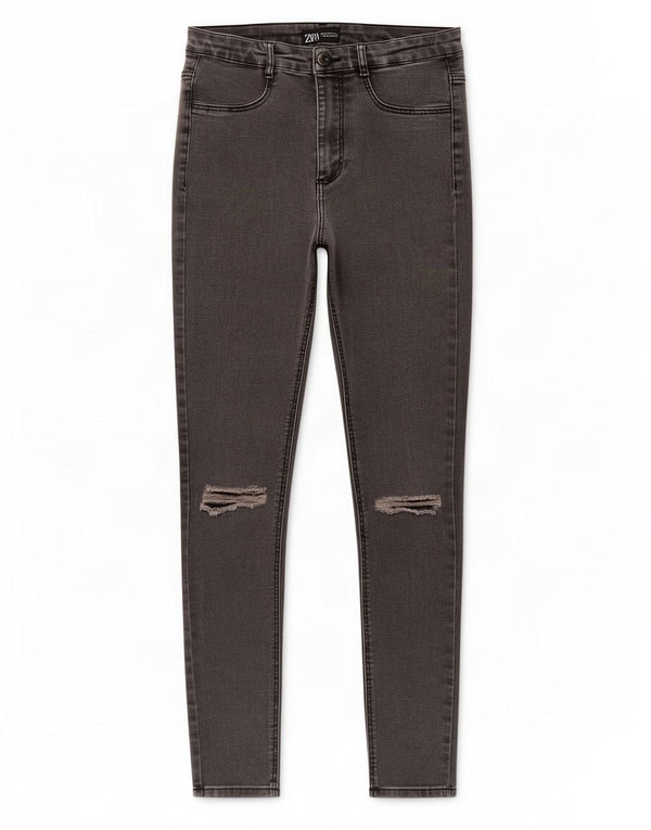 Zara Dame Distressed Skinny Jeans EU 34 2XS W24 L26 Grå Bomuld