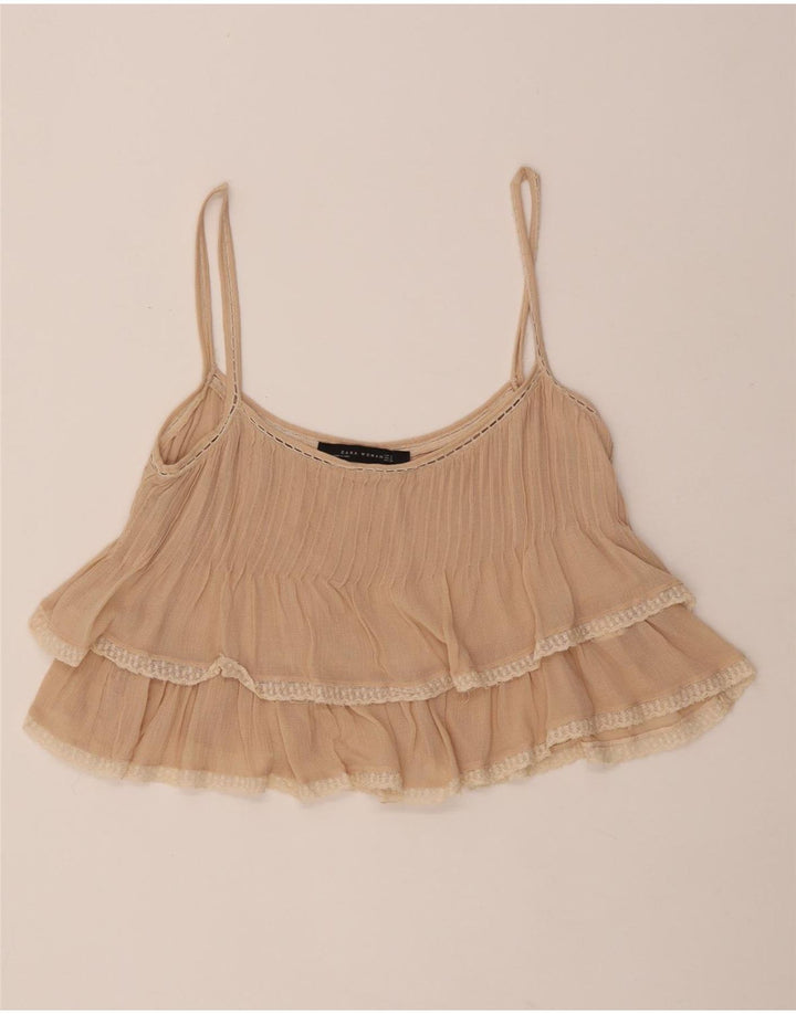 ZARA Womens Crop Cami Top UK 12 Medium Beige Viscose
